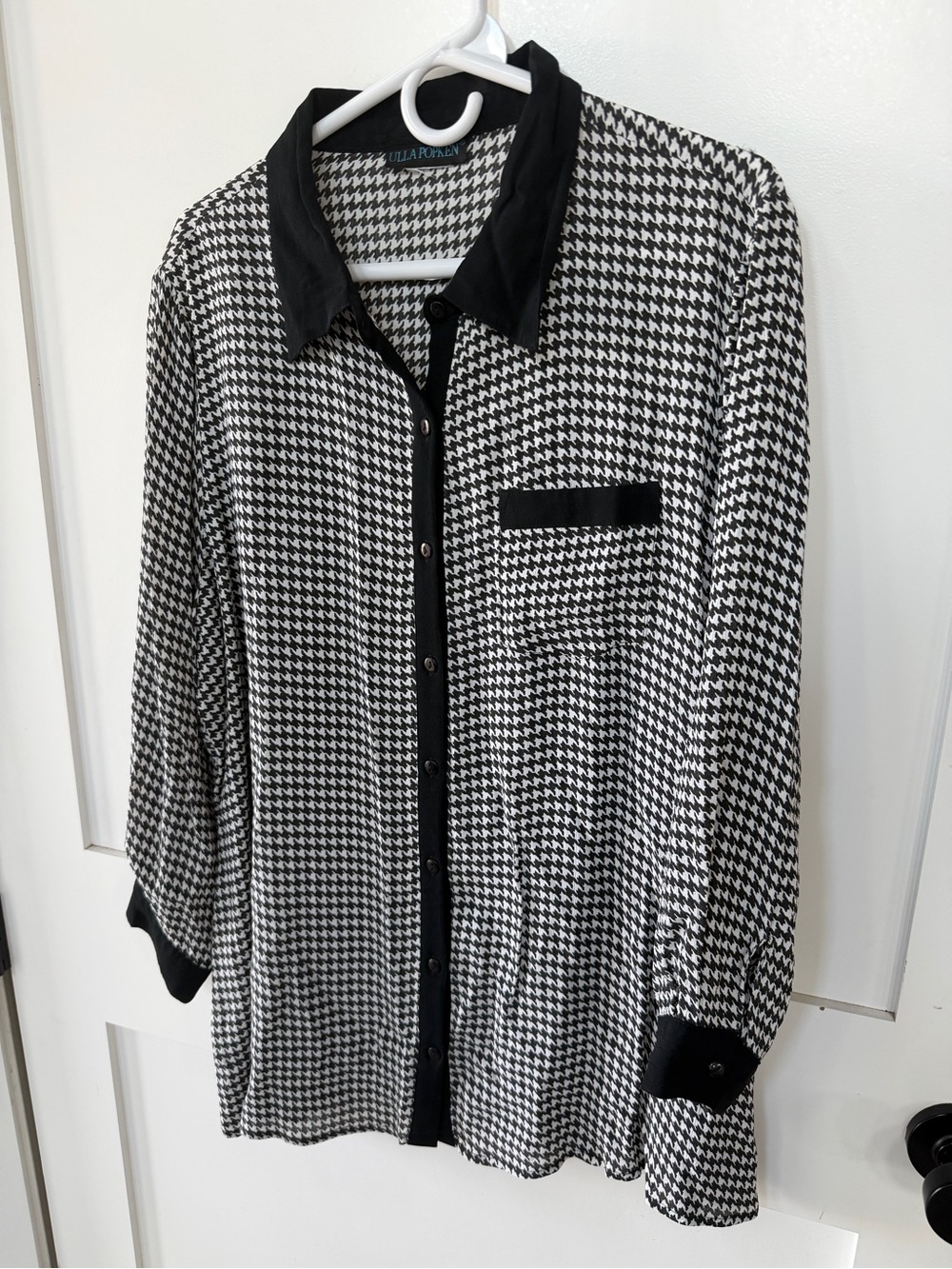 Ulla Popken XL Black & White Houndstooth Button-Up Shirt